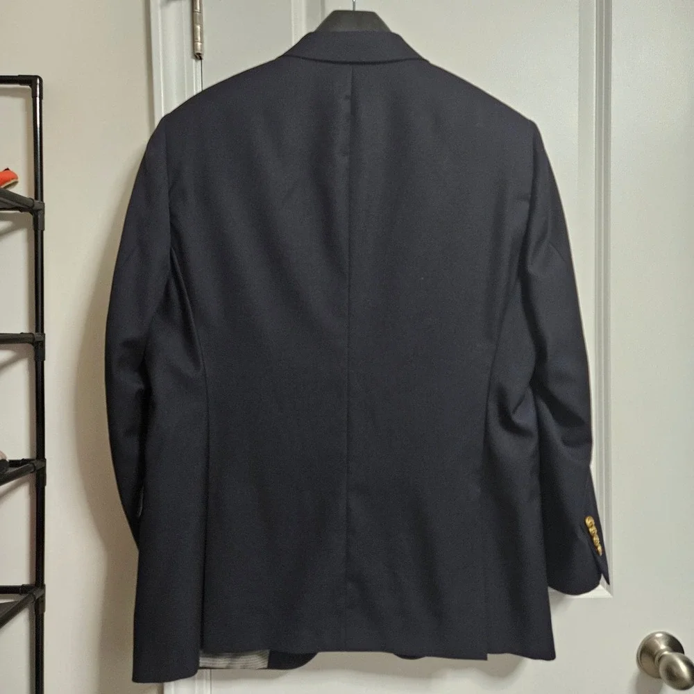 Hart Schaffner Marx Blazer Men 44R Navy Blue Gold Button Sport Coat Made in USA